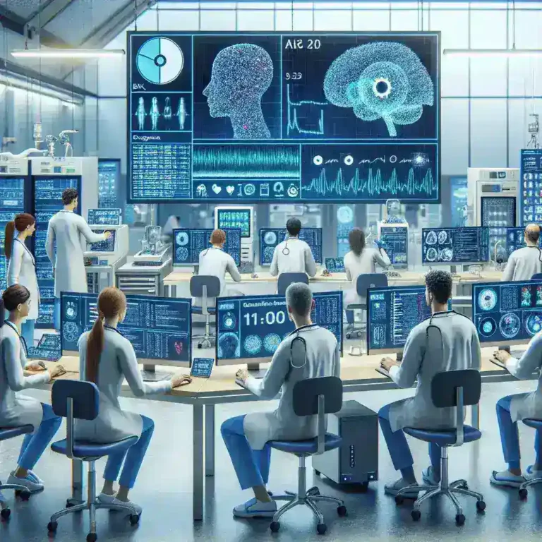 "Hospital staff in Galician hospital using AI algorithms on computers for early infection detection"