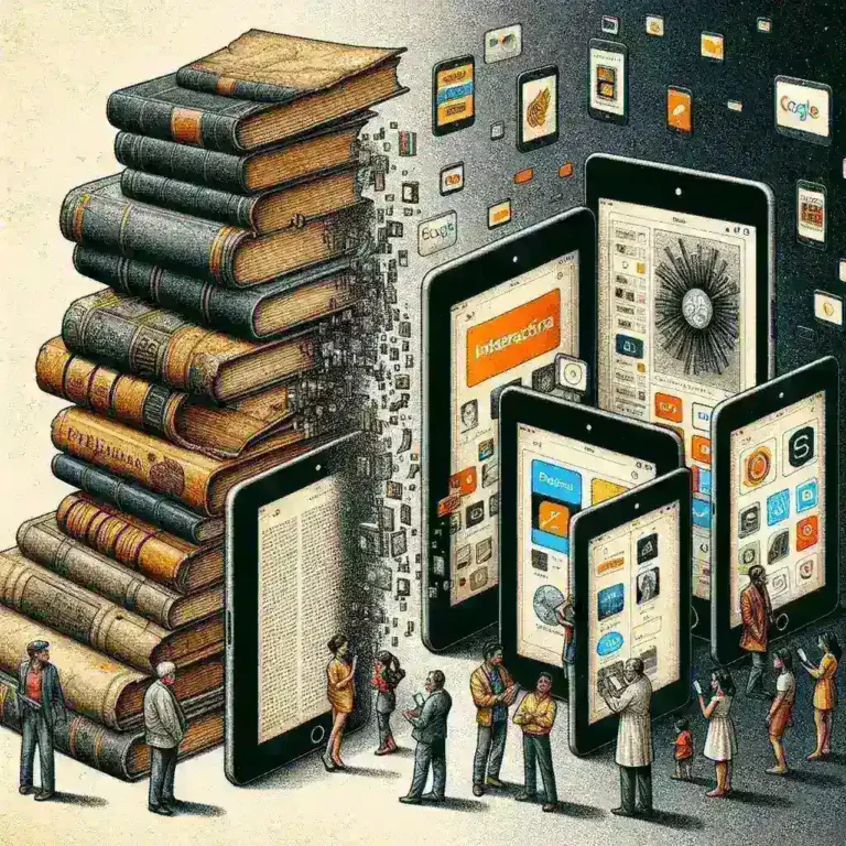 "Interacción del lector con un libro digital en la industria editorial española, resaltando la innovación en la creación de contenidos interactivos."